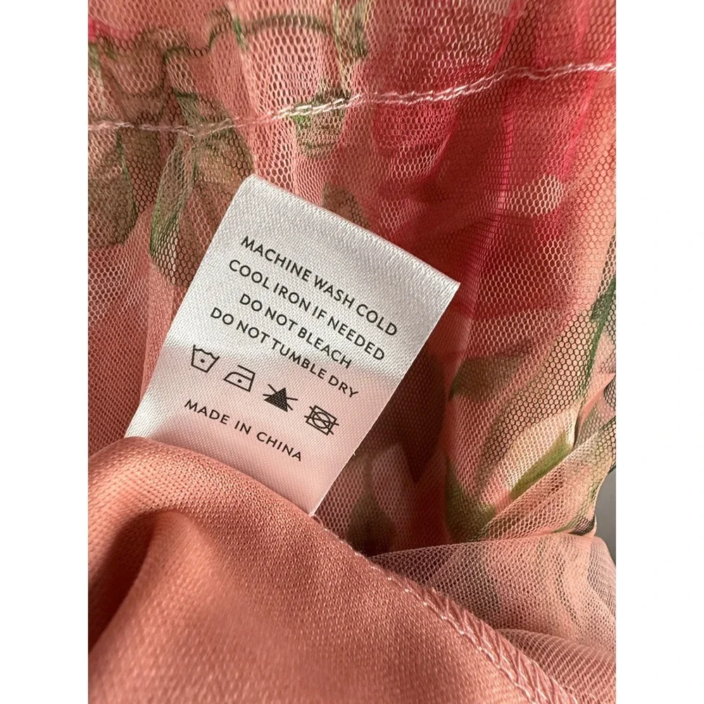 Baltic Born Clementine Tulle Dress Women XL Pink Floral Smocked Midi Cottage NEW - Picture 4 of 10